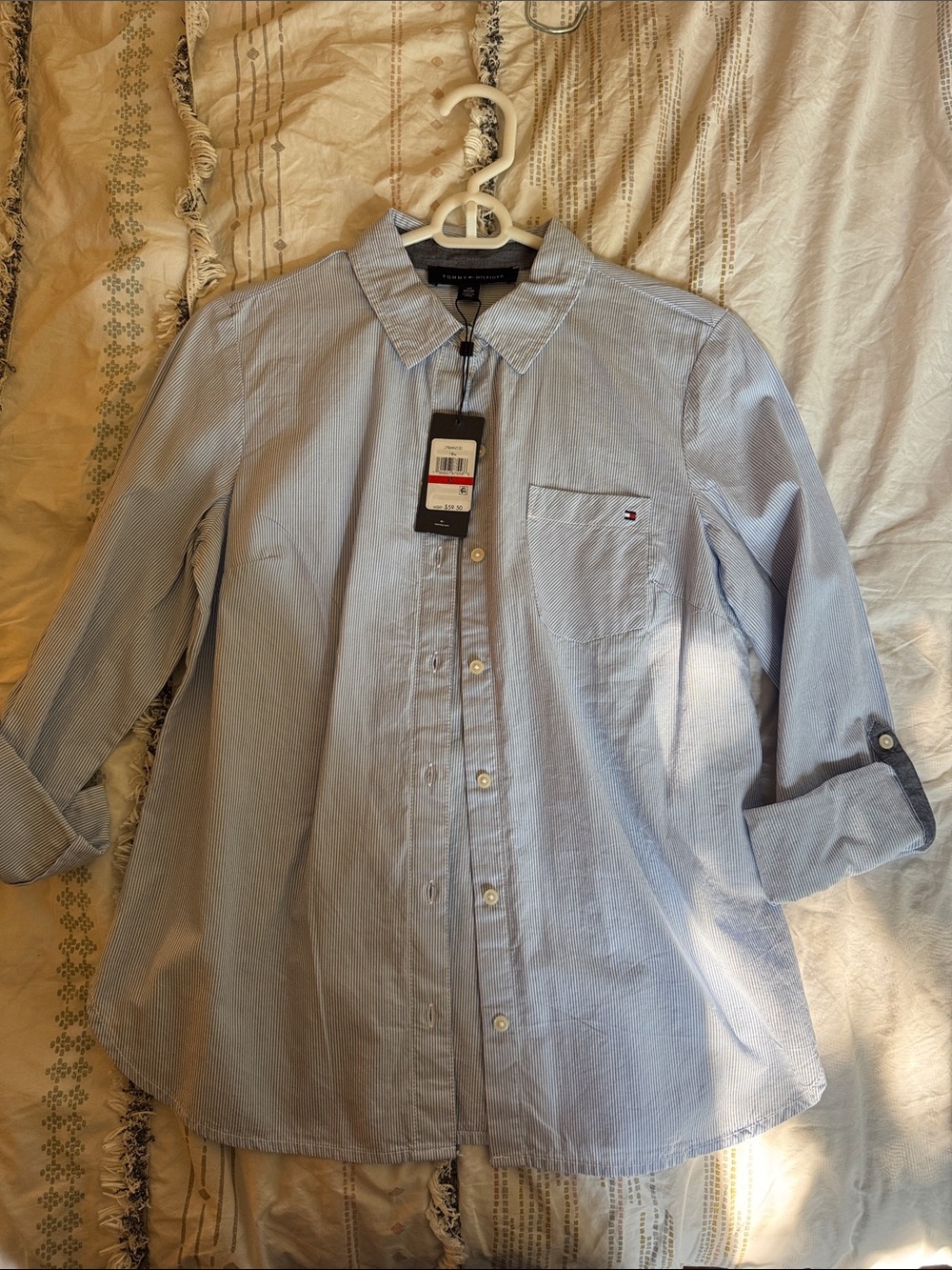 Tommy Hilfiger Light Blue Pinstripe Men's Button-Down Shirt